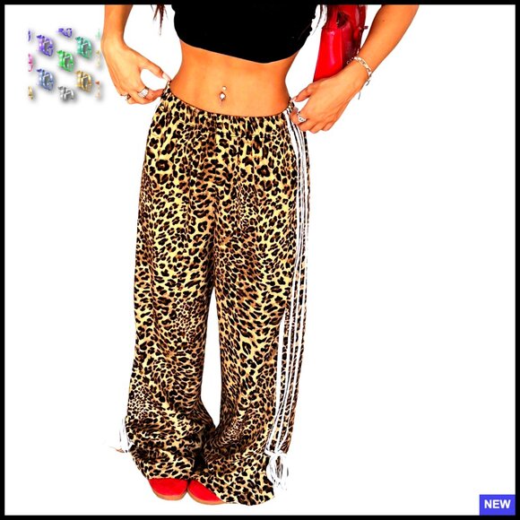 Side Striped Wide Leg Sweatpants Elastic Waist Loose Fit Casual Trousers